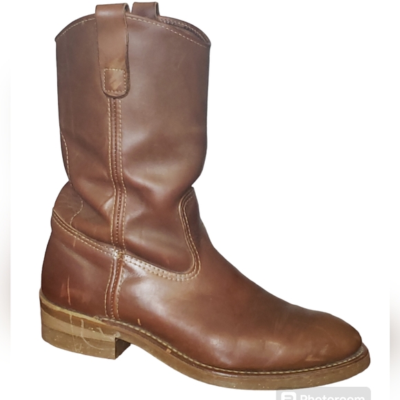 Herman Santa Rosa Genuine Chocolate Brown Leather Western Cowboy Men's Size 10D - Picture 1 of 16